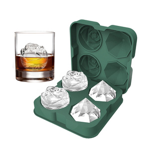 4 khoang 2.2 inch 3D Silicone Ice Cube khay Rose Ice Cube khuôn cho cocktail nước trái cây Whisky Bourbon - Product Image 1