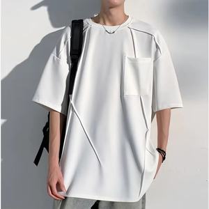 T-shirt pour homme de haute qualité avec logo personnalisé, coupe ample, poche, 100% coton, épaules tombantes, vêtements de sport, streetwear - Product Image 5