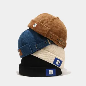 Colorful Hats Custom Private Label Logo High Quality Corduroy Brimless Hat Rolled Cuff Skull Sailor Cap Rolled Cuff Visorless Docker Hat
