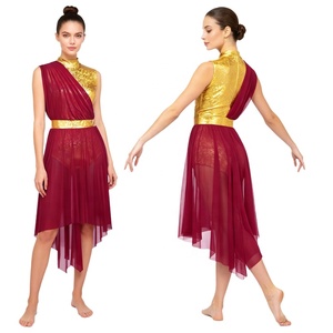 Tenue de danse de salon pour femmes, robe de danse lyrique, justaucorps métallisé, robe pour la louange, la prière et les spectacles de danse liturgique - Product Image 2
