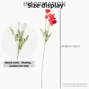 خشخاش اصطناعي عالي الجودة متوفر 24.8in زهور اصطناعية تعمل باللمس الحقيقي لديكور المنزل لحفلات الزفاف بالجملة - Product Image 6