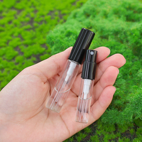 Ventes en gros de mini flacons en verre de 1 ml, 2 ml, 2,5 ml, échantillons de parfum, vaporisateurs, flacons de test, couvercle noir, faible MOQ, stock, impression d'écran, logo