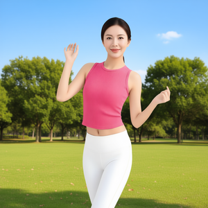 Haut court sans manches pour femme, en spandex, ajusté, couleur unie, taille élastique, vêtements de yoga - Product Image 3