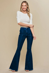 Ladies Skinny Slim Bell-Bottom Front Pockets <strong>Red</strong> Star Decoration Flare <strong>Jeans</strong> <strong>Women</strong> Fashion - Product Image 3