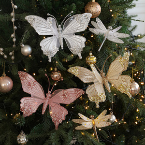 Ornements de Noël modernes et écologiques <span class=keywords><strong>en</strong></span> forme de papillon, <span class=keywords><strong>en</strong></span> maille imitation, avec paillettes, poudre adhésive et perles, pour sapin - Product Image 4