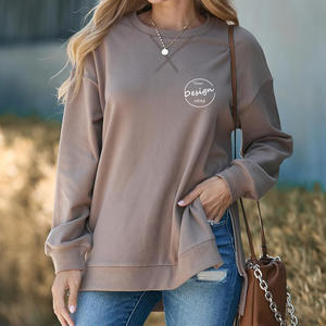 Sudadera morada de invierno con dobladillo y cremallera lateral y hombros caídos para mujer con estampado personalizado al por mayor 100% algodón de rizo francés ecológico - Product Image 6