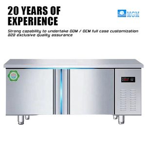 <span class=keywords><strong>Table</strong></span> de travail réfrigérée commerciale <span class=keywords><strong>avec</strong></span> congélateur à refroidissement par air, comptoir de bar à thé au lait en acier inoxydable, vitrine horizontale pour aliments - Product Image 1