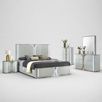 Ensemble de meubles de chambre à coucher en bois assemblé 5 pièces gris clair brillant moderne avec rangement, lits Queen/King Size et table de chevet YIFAN
