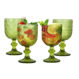 Calici da Vino <span class=keywords><strong>Verdi</strong></span> da 8oz, <span class=keywords><strong>Bicchieri</strong></span> <span class=keywords><strong>Vintage</strong></span> con Motivo in Rilievo, Coppe con Stelo per Matrimoni e Feste - Product Image 1