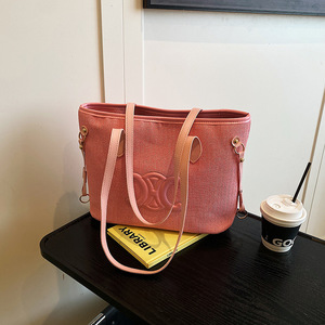 Bolso Tote Vintage para Dama, Diseño Color Block con Dos Correas, Gran Capacidad, Estilo Minimalista, Casual, Versátil y Elegante - Product Image 3