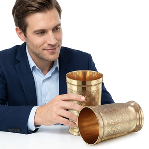 Ensemble de 2 gobelets en métal gaufré de style chinois traditionnel, finition dorée, tasses décoratives pour boire - Product Image 3