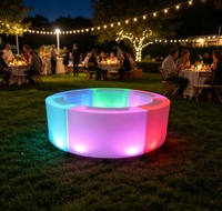 Comptoir de bar circulaire moderne LED multicolore lumineux, éco-responsable, résistant aux intempéries, rechargeable et modulaire pour extérieur/intérieur et sous-sol