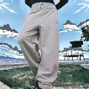 Pantalones de chándal de pierna recta informales ligeros y personalizados para hombre, pantalones de chándal transpirables tejidos de algodón 100% con bolsillos, deporte teñido liso - Product Image 3