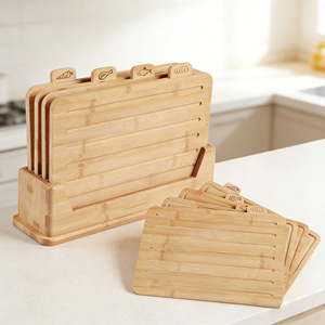 Bamboo Cutting Board <b>Set</b> 4 Piece With Base Rectangular Multifunctional Kitchen Chopping Block - Product Image 1