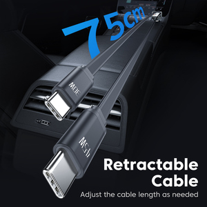 Toocki 105W Tốc Độ Cao Kép Có Thể Thu Vào Xe Sạc Kỹ Thuật Số Hiển Thị Cáp <span class=keywords><strong>USB</strong></span>-C Nhanh Chóng Sạc Cho iPhone & Android Điện Thoại - Product Image 4