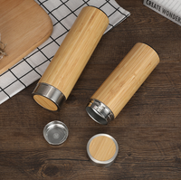 Bouteille d'eau en bambou naturel à Double paroi personnalisée, tasse à café et thé en acier inoxydable avec infuseur, vente en gros