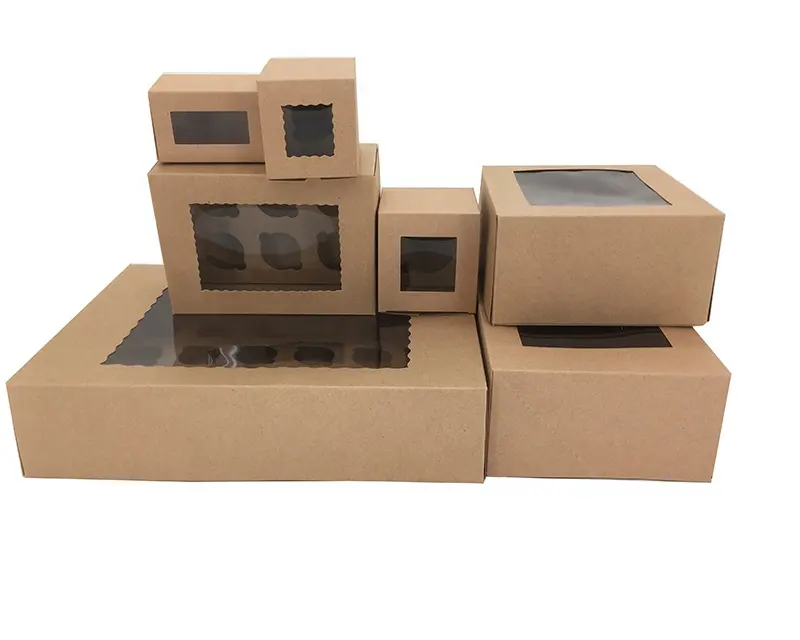 Klassische umwelt freundliche braune Kraftpapier-Cupcake-Boxen recycelte braune Kraftpapier-Lebensmittel box kleine Kraftpapier-Keks dosen