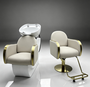 Ensemble de mobilier moderne pour salon de beauté : Lit de lavage, fauteuil de coiffure en cuir synthétique rembourré, hauteur réglable, rotation à 360 degrés - Product Image 5