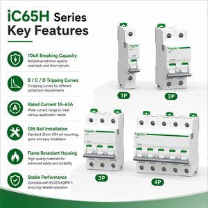 Interruptor Automático Miniatura (MCB) Schneiders IC65H D 1-4P 1A 2A 3A 4A 6A 10A 16A 20A 25A 32A 40A 50A 63A 80A con Certificación CE - Product Image 5