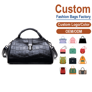 Genuine <b>Leather</b> Crocodile-Embossed Satchel, OEM/ODM Custom Factory, Women's Vintage Doctor-Style Purse - Product Image 1