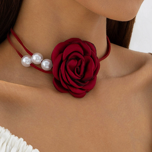 Collier de fleurs rouge, série Saint-Valentin, pendentif fleur perle, chaîne de <span class=keywords><strong>cou</strong></span>, vente en gros N8000135 - Product Image 1