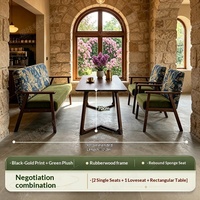 Ensemble table et chaises de café rétro, banquettes en bois massif, mobilier commercial pour salons de thé, cafés-livres, maisons d'hôtes, haute densité