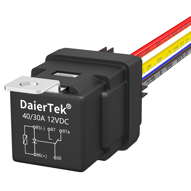 JD1914 Car Automotive Relay 24V 40A DC 5 Pin SPDT Relay with 12AWG 16AWG Harness Bosc Style Relay Socket Kit Waterproof
