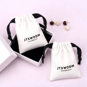 Pochette en coton et lin personnalisée pour cosmétiques, bijoux, cadeaux, avec cordon de serrage - Product Image 4