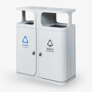 Cubo de basura de Parque Ecológico personalizado, cubos de reciclaje de acero galvanizado, cubo de basura gris claro para exteriores