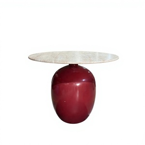 Modern Round GFRC <b>Top</b> <b>Dining</b> <b>Table</b> Red Glossy Base Eco-Friendly Durable Stable Structure Home <b>Dining</b> Room Furniture for Entry - Product Image 1