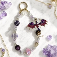 Cadena para Teléfono de Lujo Dragón Morado, Llavero de Oro Esmaltado con Cuentas de Cristal, Colgante para Bolso, Pompón de Pelo, Joyería Hecha a Mano al por Mayor