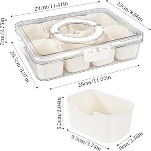 Plateau de service divisé à 8 compartiments avec couvercle et poignée Boîte à collations portable Conteneurs Plateau à légumes Organisateur de bonbons - Product Image 2