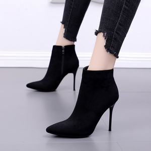 2021 Autumn Winter Collection European American Style High Heel Suede Short Boots Zip Breathable Stylish Thin Heel Pointed - Product Image 3