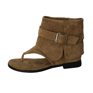 Sandales romaines à enfiler, bottines à semelle plate, tige en microfibre, semelle extérieure en caoutchouc, couleur unie, pour femme, pour l'extérieur, nouvelle collection été 2025 - Product Image 5