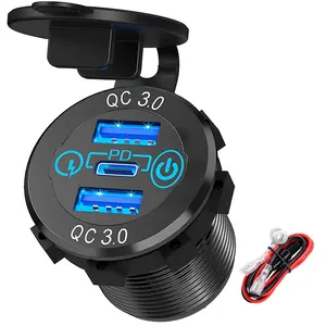 DS2013-P13 Double 3.0 Socket PD With Two QC3.0 USB Car USB Charger Plug USB 12V Socket With Power Switch For Car Marine