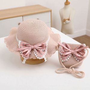 Girls Summer Foldable Bowknot Lace Woven Bucket <b>Hat</b> Custom Children <b>Straw</b> Bag Beach <b>Hats</b> Kids <b>Straw</b> <b>Hat</b> With Bag Sets - Product Image 5