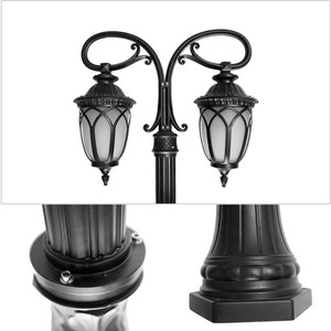 Lampadaire de jardin extérieur en fer avec abat-jour en verre LED, lumière blanc chaud 2700K, IP66, ampoule A19 non amovible, AC 220V, détecteur de mouvement, alimenté par énergie solaire - Product Image 5