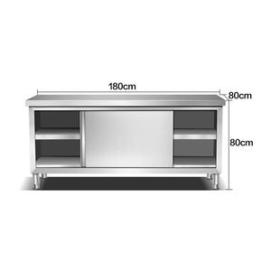 Commerciële roestvrijstalen opbergkast voor fastfood, zwaar uitgevoerde werktafel met schuifdeuren, bar, hotel- en restaurantbenodigdheden - Product Image 6