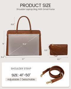 15.6 17 אינץ 'גדול מחשב נייד תיק לנשים עבודה וינטג' עמיד למים פו עור העסק תיק תיק התיק - Product Image 3