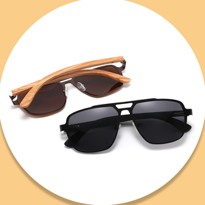 2025 nouvelle mode haute qualité lunettes de soleil en bambou polarisées à la main UV400 lentille lunettes de soleil en gris et or cadres pour hommes - Product Image 1