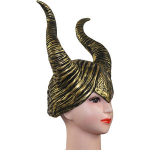 Máscara de Látex con Cuernos de <span class=keywords><strong>Maléfica</strong></span> para Adultos, Disfraz de Personaje de <span class=keywords><strong>Película</strong></span>, Accesorios de Cosplay para Halloween, Casco Dorado para Mujer - Product Image 2