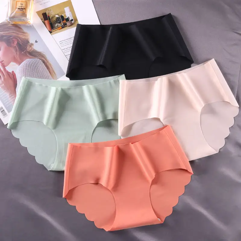 Manufacturers wholesale ice silk non-trace underwear female cotton crotch girl briefs in the waist of pure color briefs female b