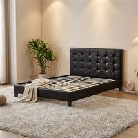 Cadre de lit double/queen size moderne en bois massif, capitonné, avec revêtement en cuir souple