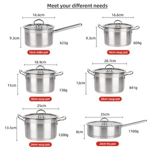 Batterie de cuisine antiadhésive en acier inoxydable, comprenant une marmite à soupe et une casserole à lait avec couvercle et poignée – Vente chaude - Product Image 3