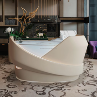 Comptoir de réception de luxe haut de gamme personnalisable en FRP pour salle de sport, hôtel, boutique, salon de beauté, salon de coiffure, petit comptoir d'accueil avec éclairage LED