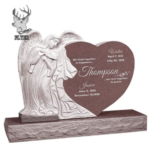 直立した磨かれた分割された表面ロイヤルエンジェル墓石インド赤い花崗岩の天使が刻まれた墓石 - Product Image 3