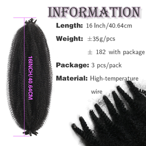 Extensions de cheveux afro crépus pré-étirés super bon marché, 16 pouces, 180g, en vrac, pour dreadlocks, réparation de locs, torsades, crochet, extension à ressort simple - Product Image 2