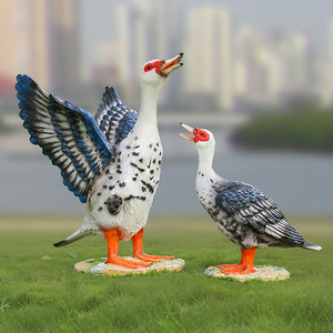 Sculpture de canard artificielle en fibre de verre, style Art déco, autoportante, faite à la main, pour décoration paysagère extérieure de jardin - Product Image 3
