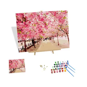 Arte Mural Moderno para Decoración del Hogar, Pintura en Lienzo de Flores, Pintura al Agua de Flores de Cerezo Pintadas a Mano, Pintura por Números - Product Image 3