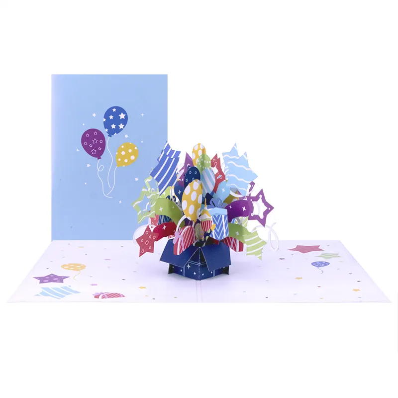 Winpsheng Factory Wholesale OEM Design Surprise Blue Balloon Happy Birthday Pop up Cards Birthday